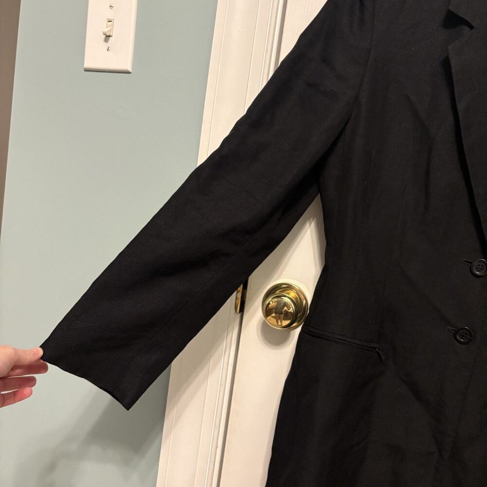 VTG 90s Harve Benard Long Blazer Womens 6 Black Linen Blend Coat Minimalist Prep - Picture 6 of 11